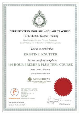 Kristine TEFL Certificate