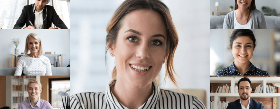 Woman communicating on International Business Conference Call